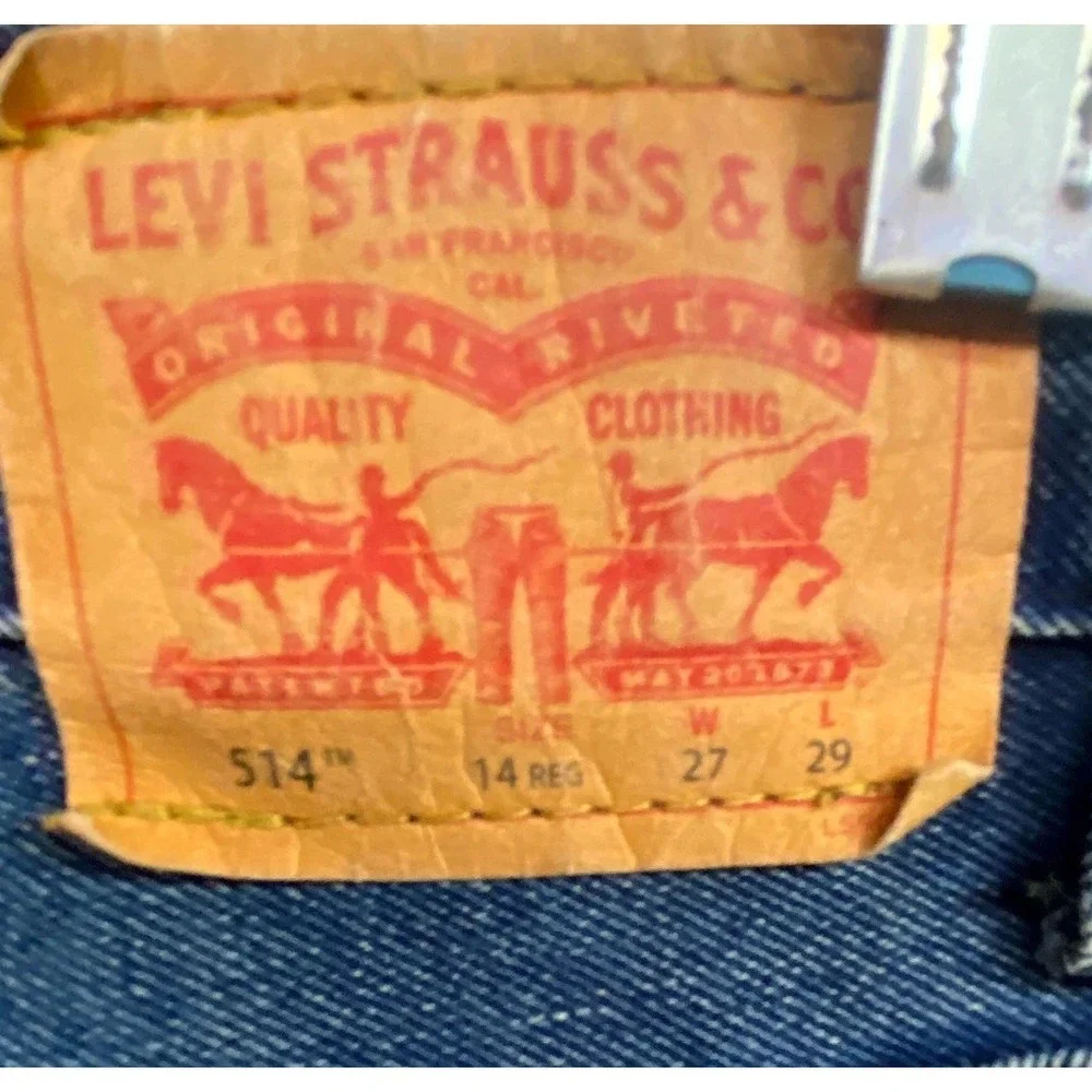 Levis 514 Jeans Boys 14R 27 Blue Whiskered Denim Cotton Medium Wash Straight Leg